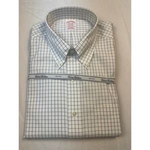 Brooks Brothers Madison Non-Iron Dress Shirt 16.5 33 White Blue Windowpane Check